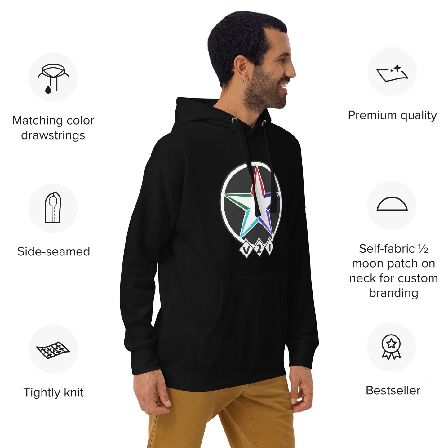 Vets2Industry Large Logo Black Pullover Unisex Hoodie