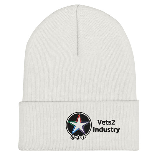 Vets2Industry White Cuffed Beanie