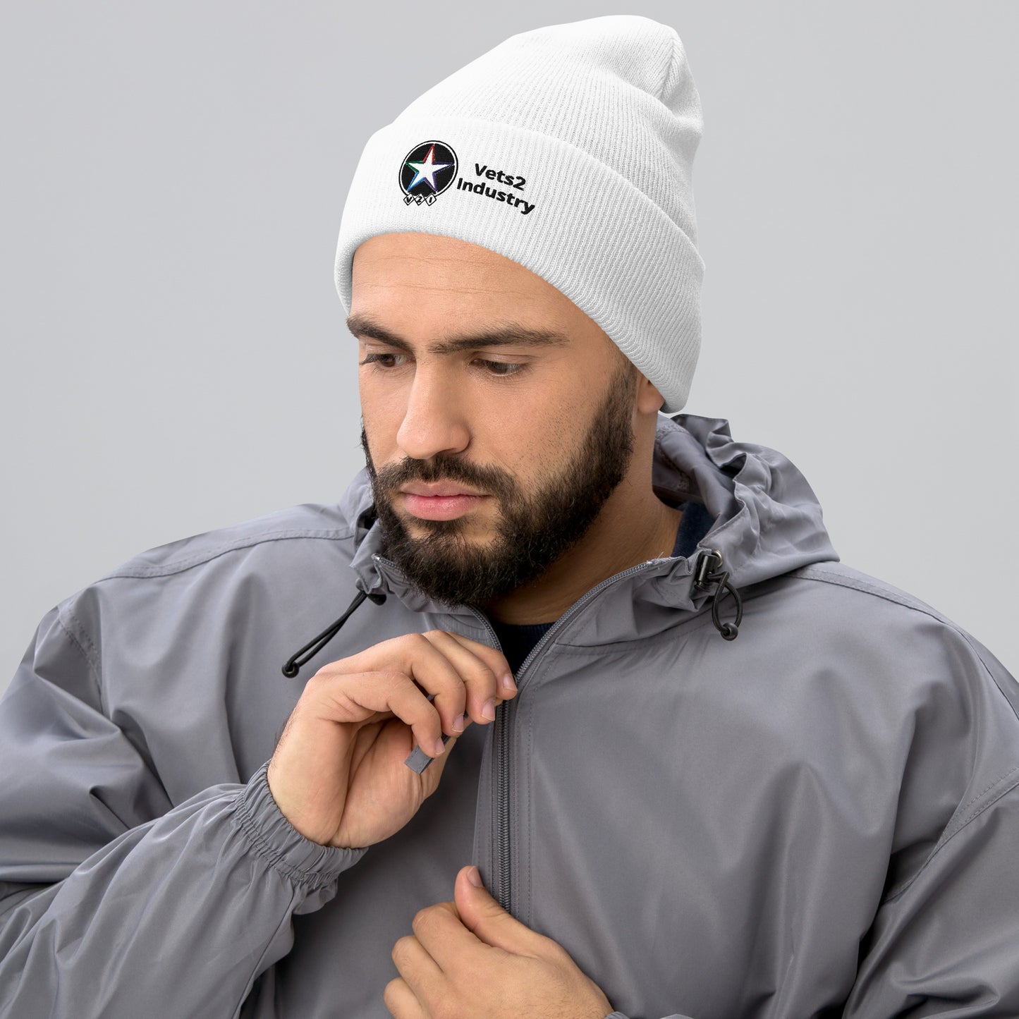 Vets2Industry White Cuffed Beanie