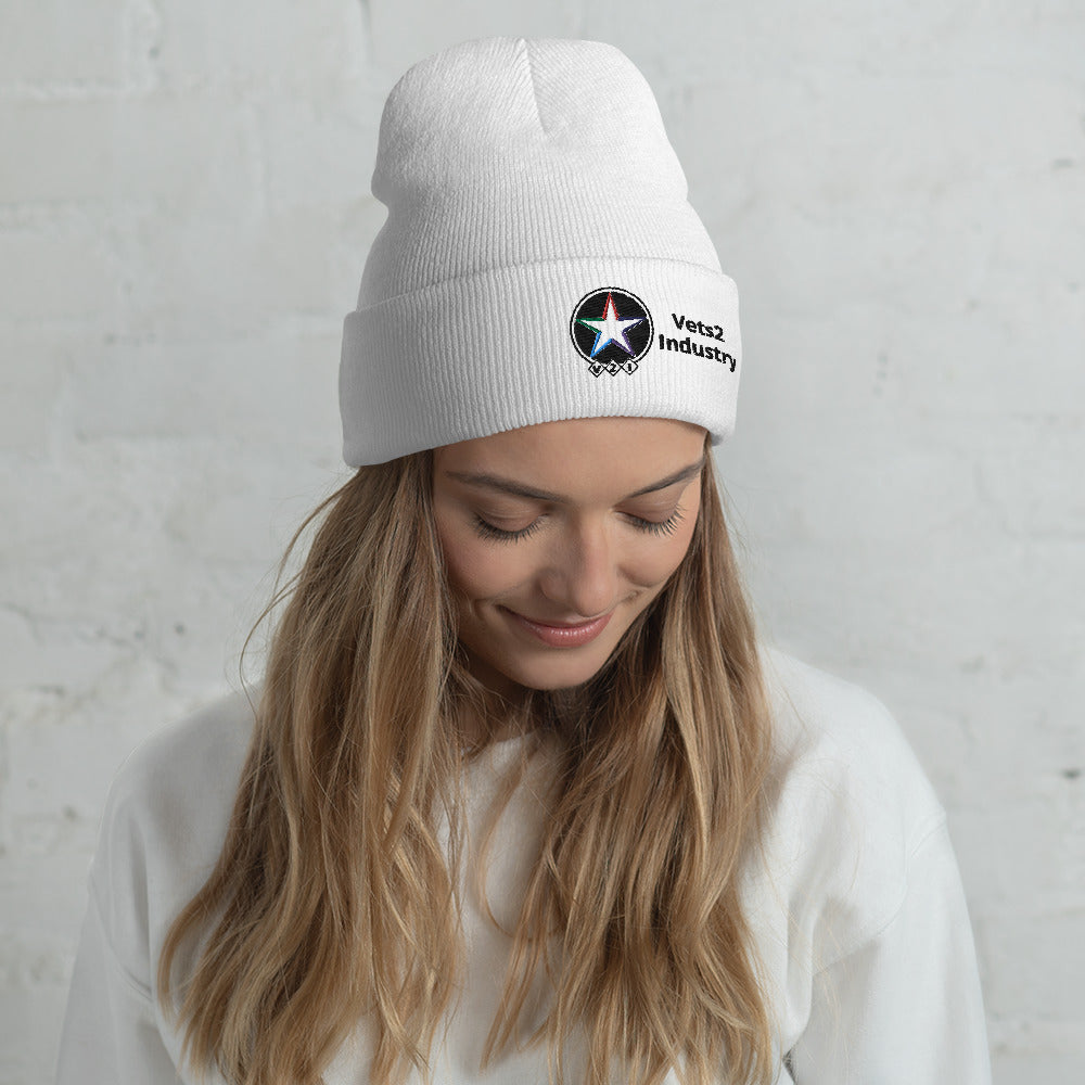 Vets2Industry White Cuffed Beanie