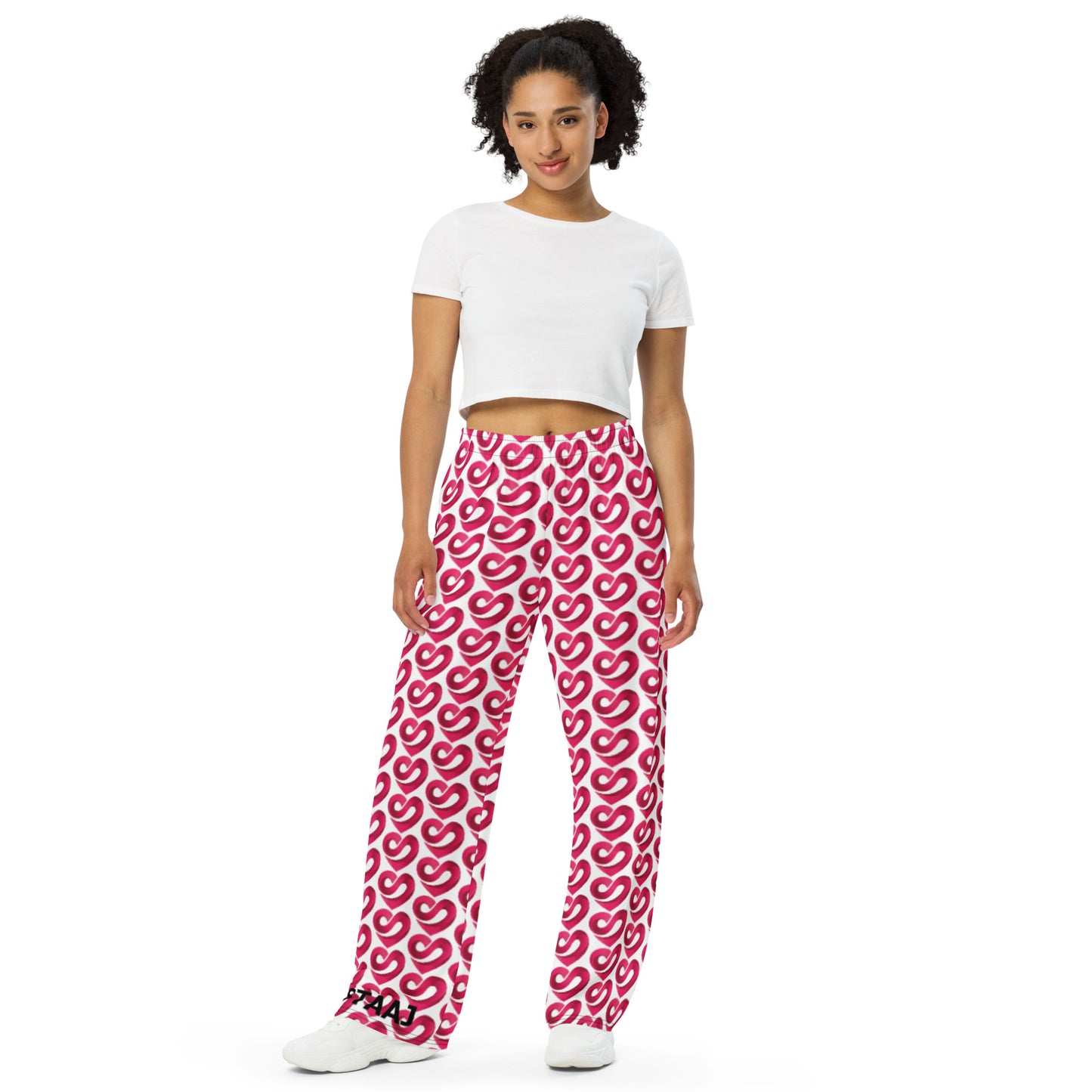 STAAJ Heart-S All-Over Print Unisex White Wide-Leg Pants