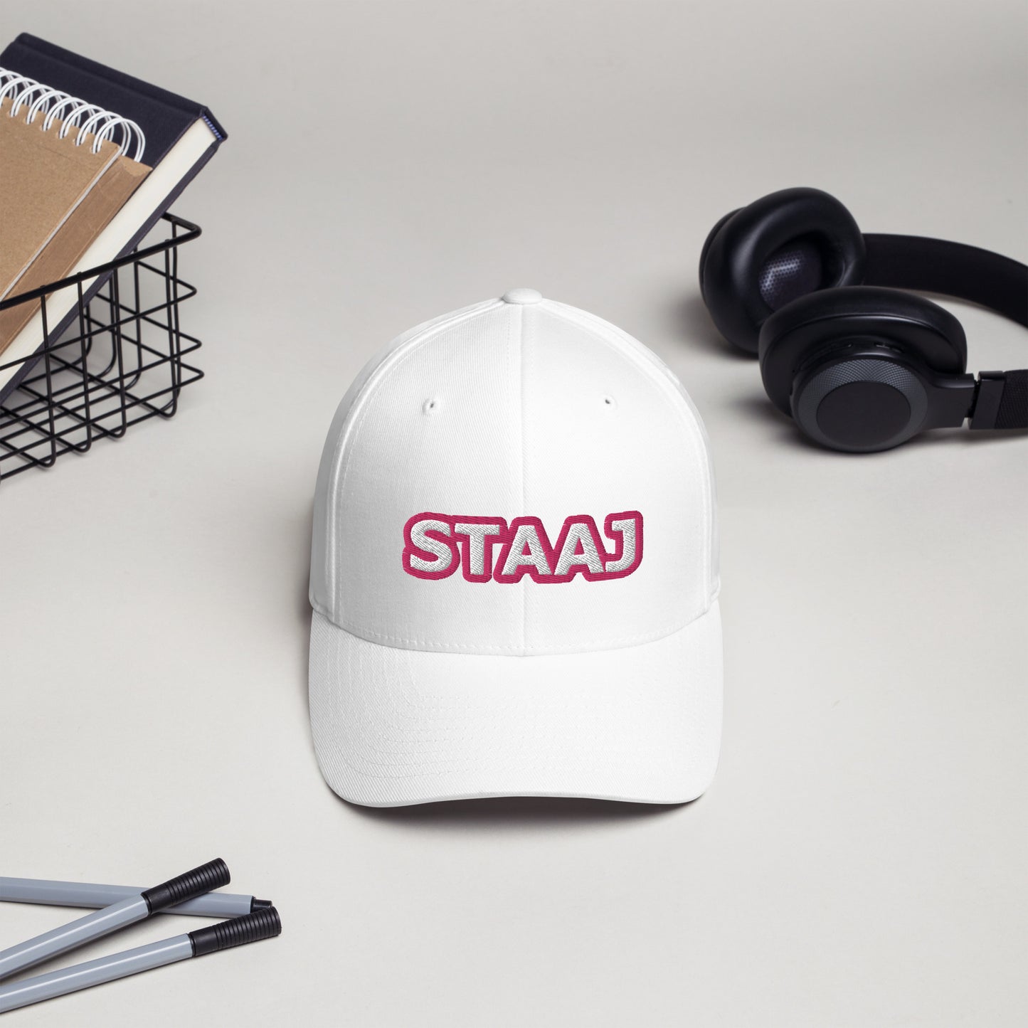 STAAJ Pink Logo White Structured Twill Cap