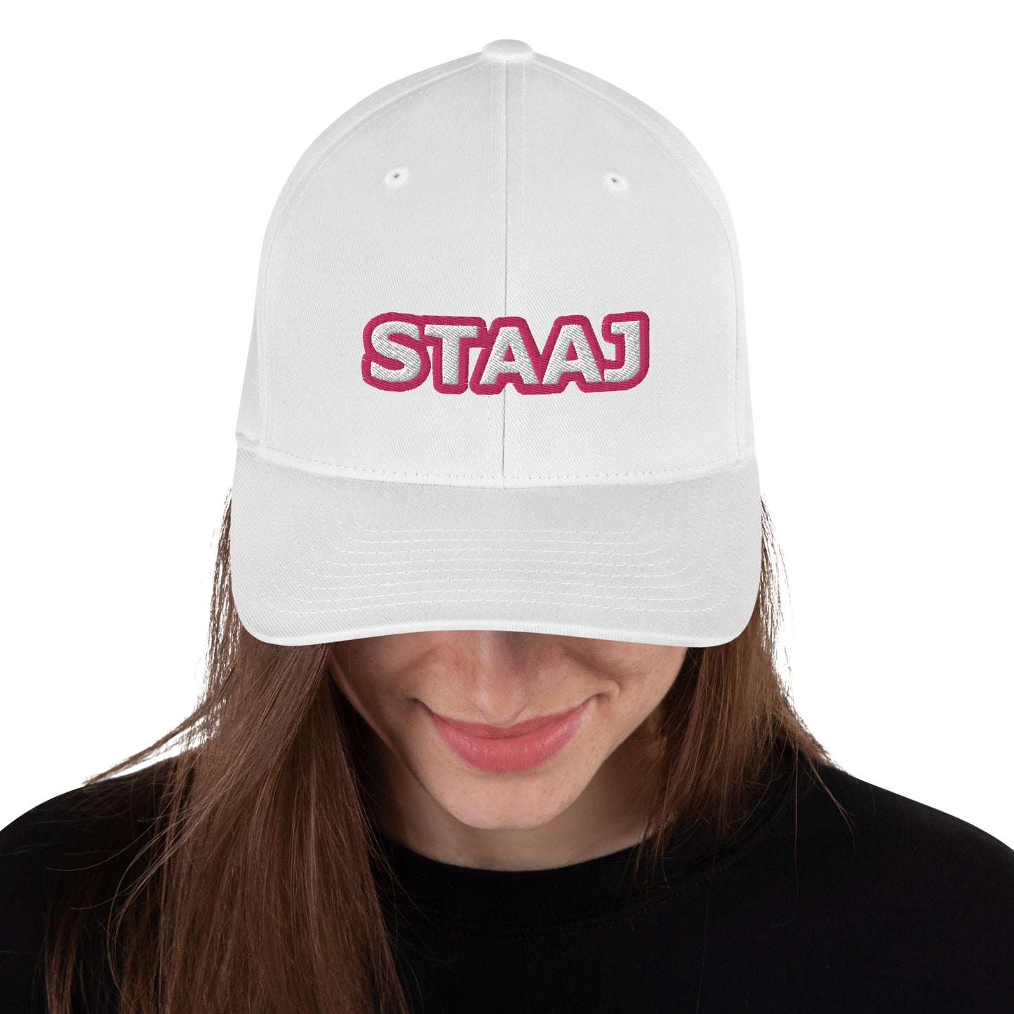 STAAJ Pink Logo White Structured Twill Cap