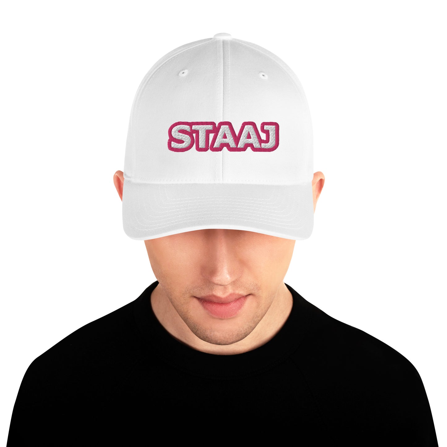 STAAJ Pink Logo White Structured Twill Cap