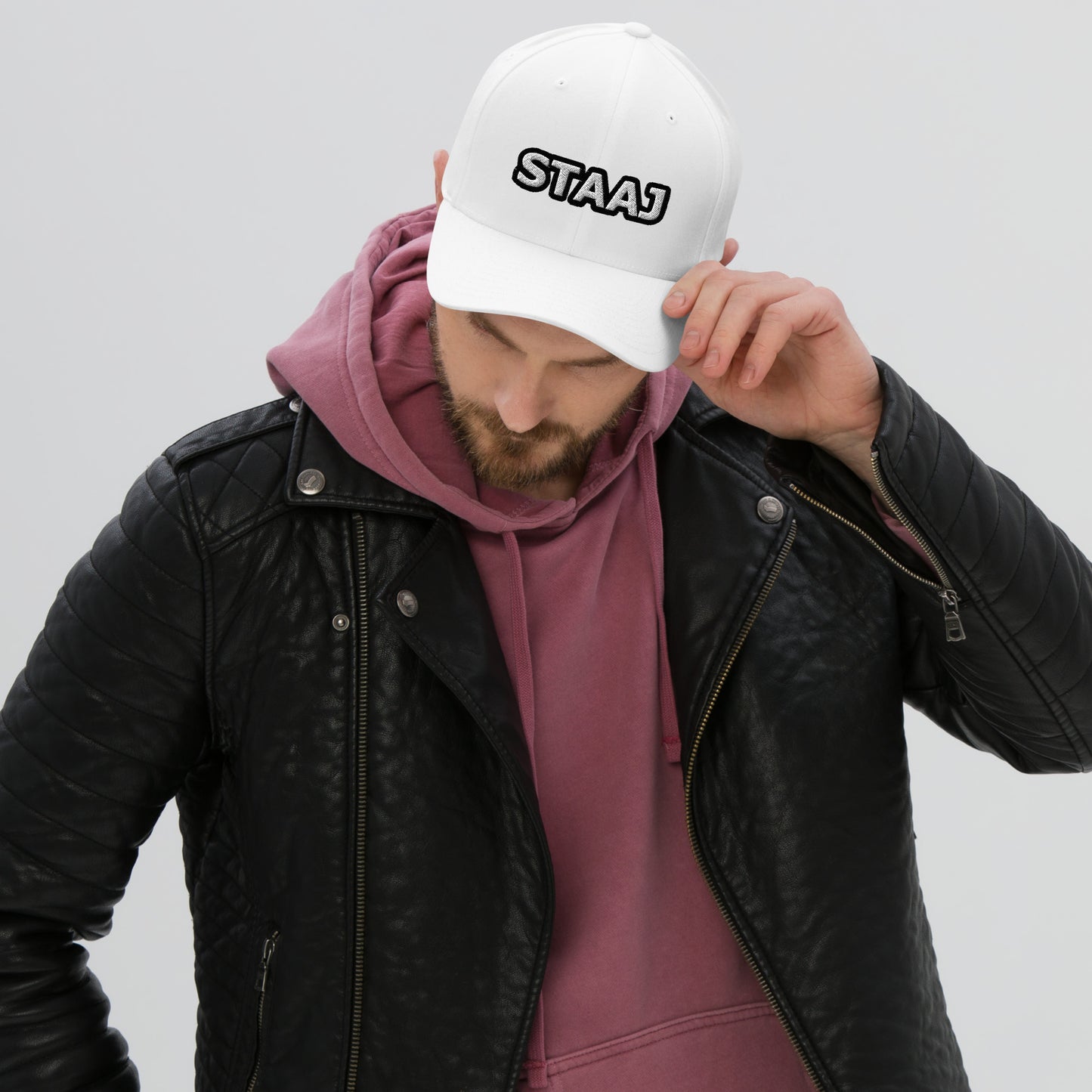 STAAJ Black Logo White Structured Twill Cap