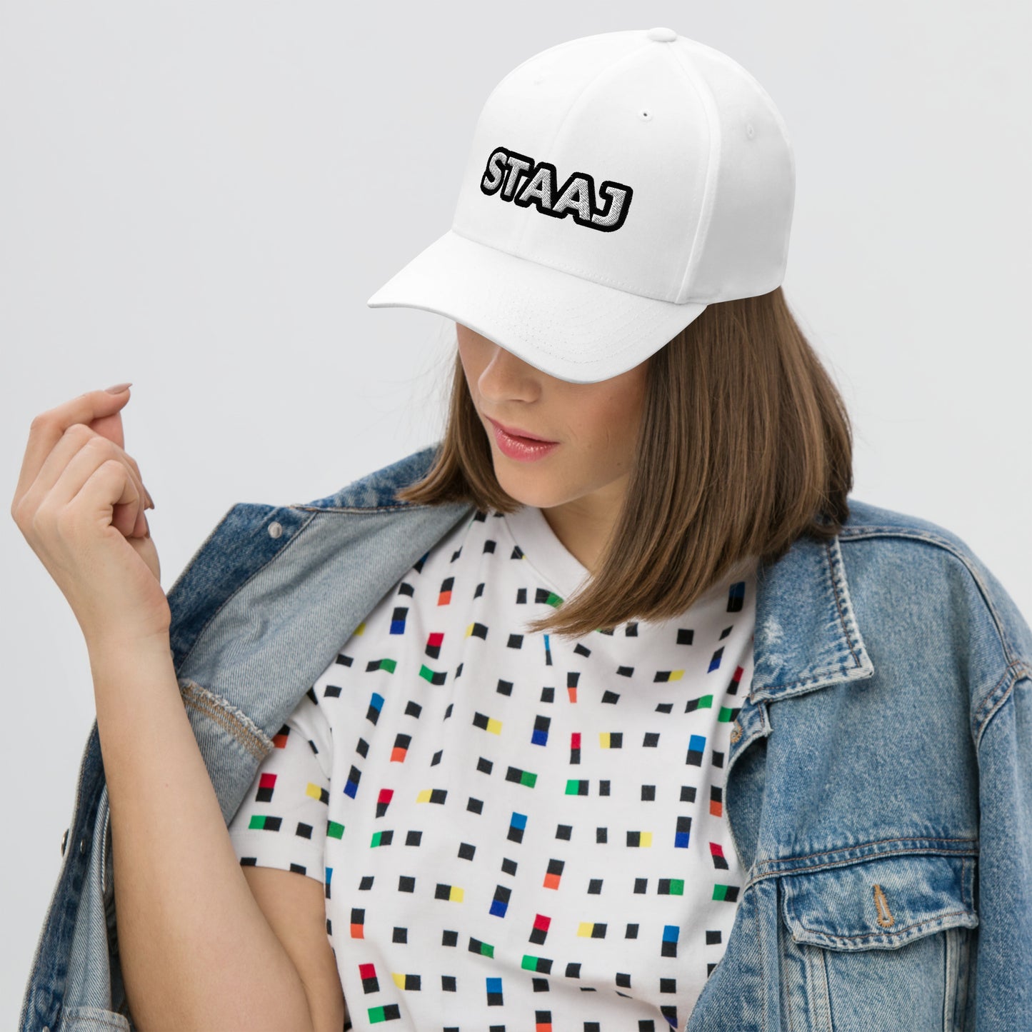 STAAJ Black Logo White Structured Twill Cap