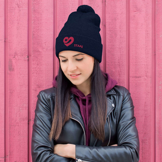 STAAJ Heart-S Navy Pom-Pom Beanie